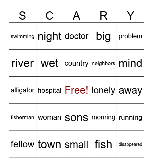 Scary Stories to Tell in the Dark- Alligators Bingo Card