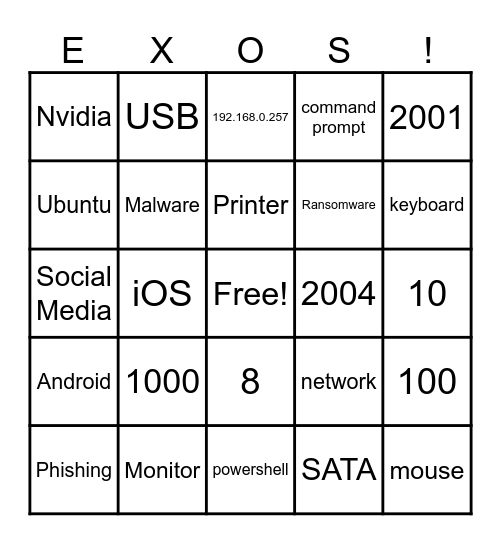 Exos Day Bingo Card