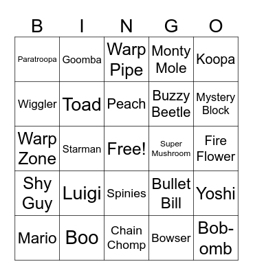 Super Mario Bingo Card
