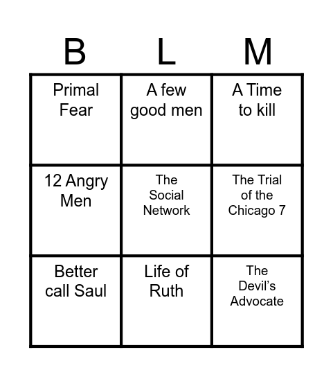 Õigus/juura filmid Bingo Card