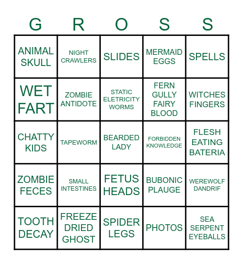 GROSS BINGO Card