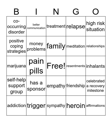 SOBER BINGO! Bingo Card