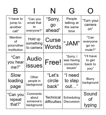 Conference Call Bingo Card