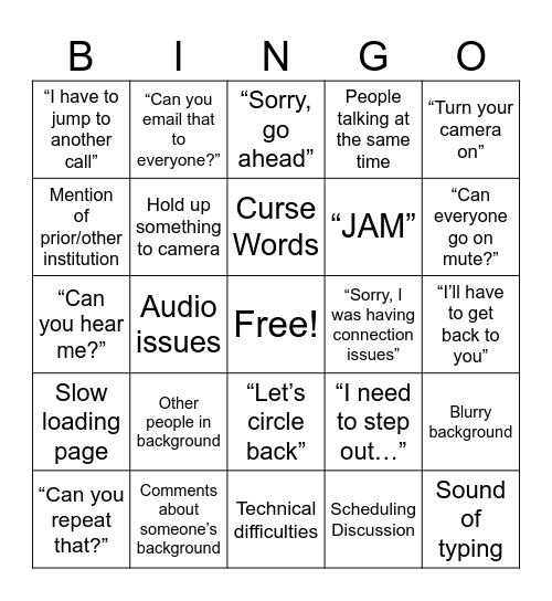 Conference Call Bingo Card