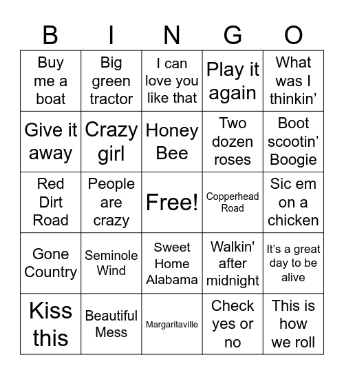 country #2 Bingo Card