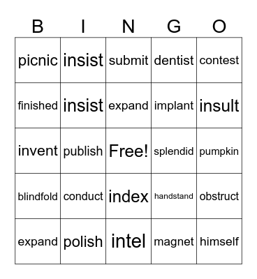 Multisyllable Closed Words Bingo Card