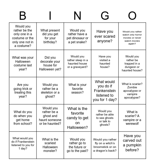 Halloween Bingo Card