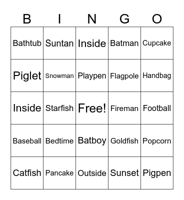 Compound Words Bingo Card