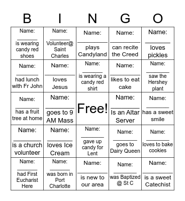 Life is Sweet At St Charles Bingo - Play for Prizes! Bingo Card