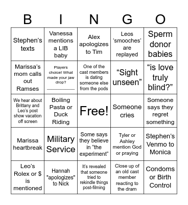 Is Love Truly Blind? Bingo Card