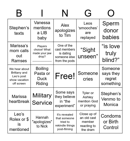 Is Love Truly Blind? Bingo Card