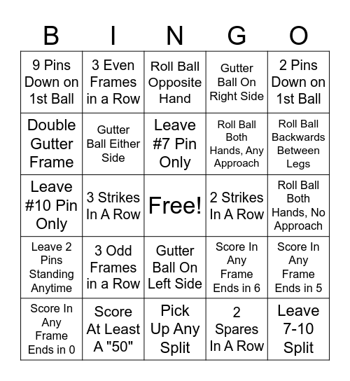 Bowling Bingo Card