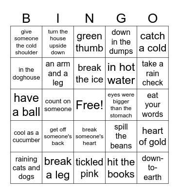 Idioms Bingo Card