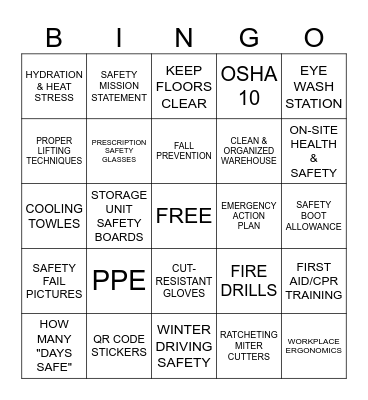 SAFETY BINGO Card