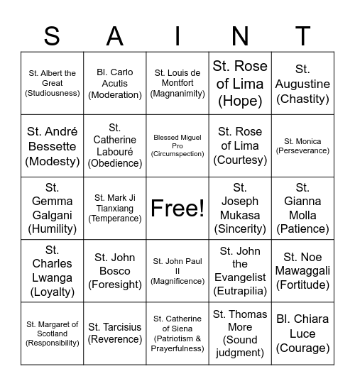 Saints BINGO Card