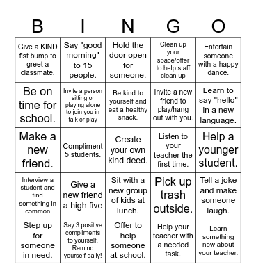 Kindness Bingo Card