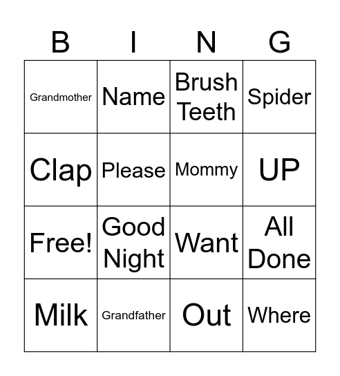 Sign Language Bingo Card