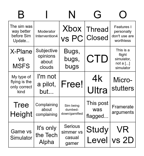 Microsoft Flight Simulator Forum! Bingo Card