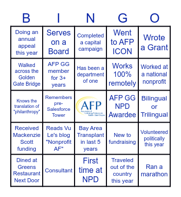 AFP Golden Gate NPD Bingo Card