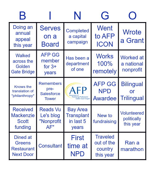 AFP Golden Gate NPD Bingo Card