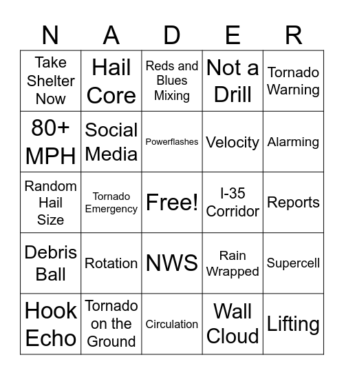 Nader Bingo Card