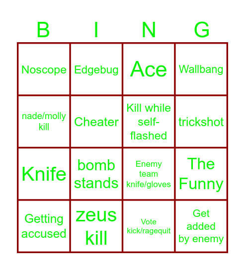 cs bingo Card