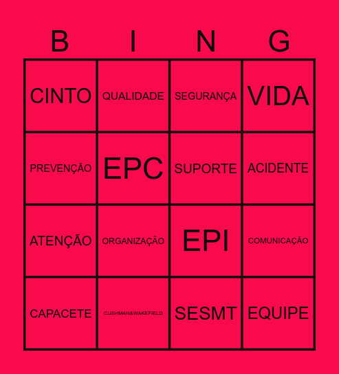 BINGO DA SEGURNAÇA Bingo Card