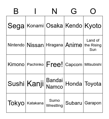 Japan Bingo Card