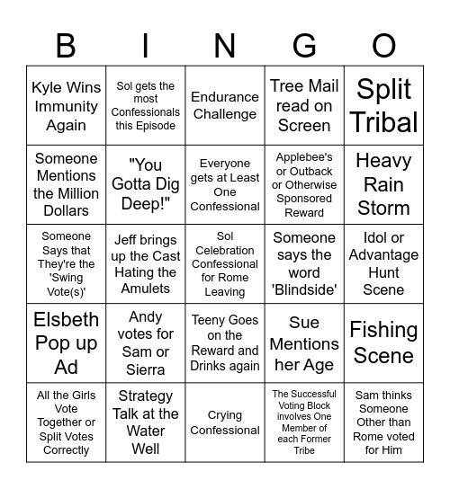 Survivor 47 Episode 7 Bingo Card