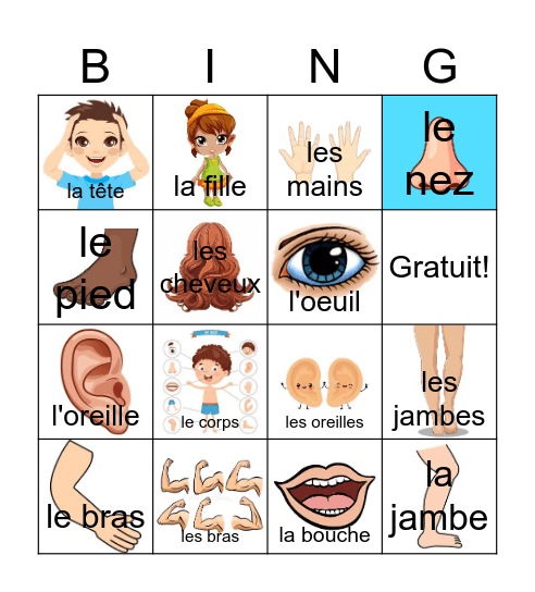 Les parties du corps Bingo Card