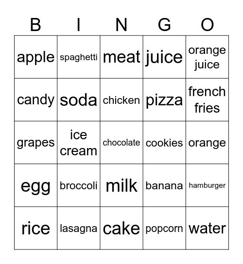 FOOD FOOD FOOD FOOD FOOD FOOD FOOD Bingo Card