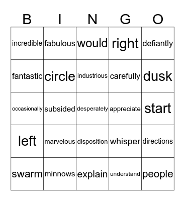 VOCABULARY Bingo Card