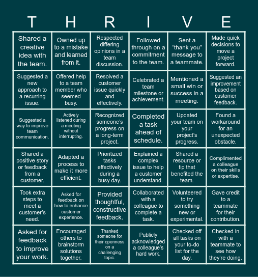 THRIVE Bingo Card