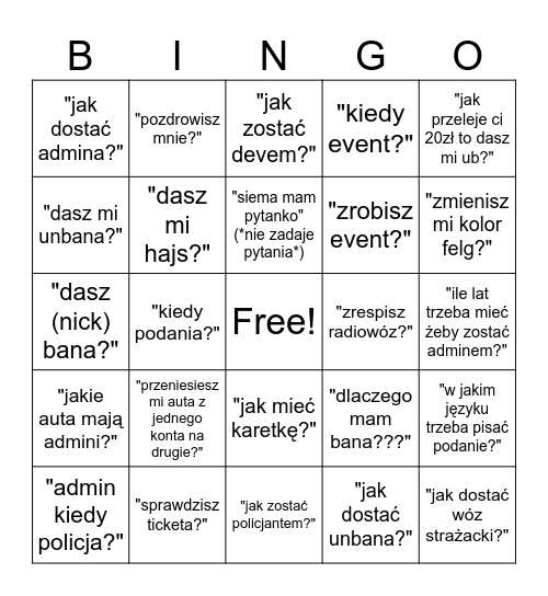 "amin!! mam pytanie!!!" bingo Card