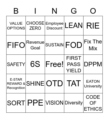 COMPANY BINGO Card