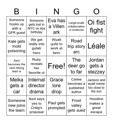Season 3 bingo card Bingo Card