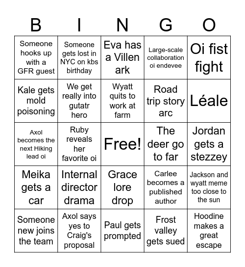 Season 3 bingo card Bingo Card