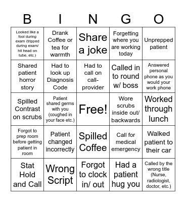 Rad Tech Week Bingo Card