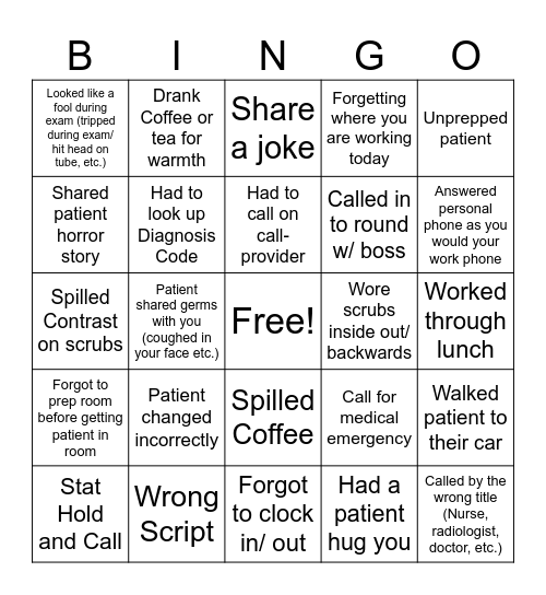 Rad Tech Week Bingo Card