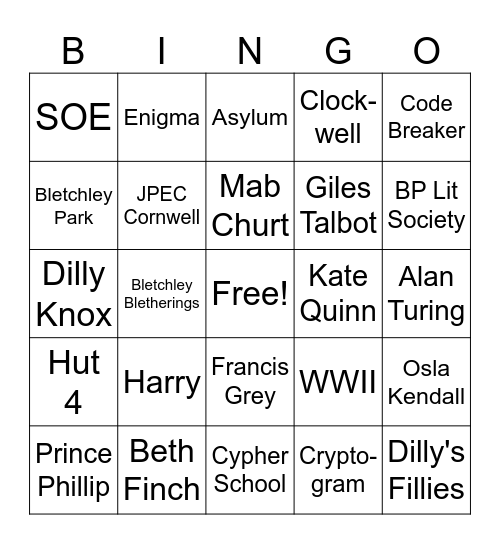 The Rose Code Bingo Card