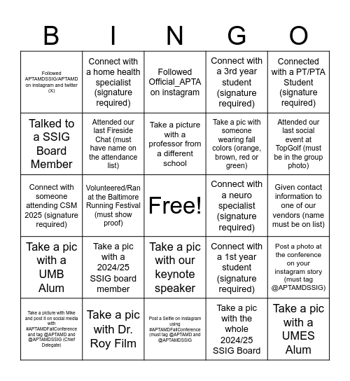 APTA MD SSIG Bingo! Bingo Card