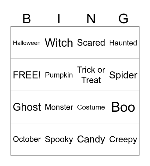 Halloween Bingo Card