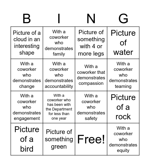 Safford Office Photo Bingo Card