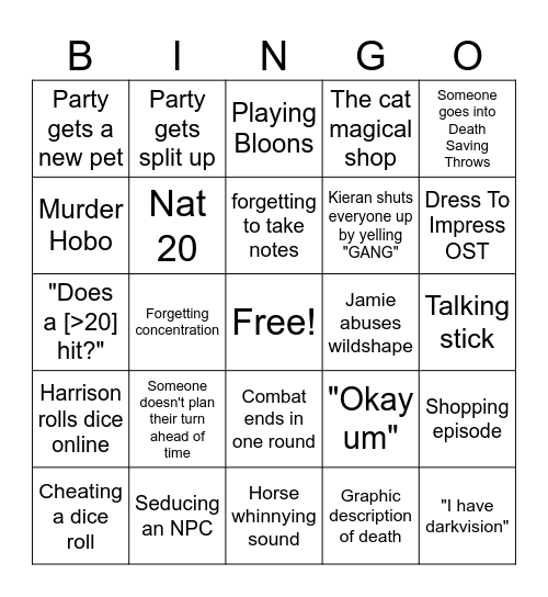 DnD Bingo Card