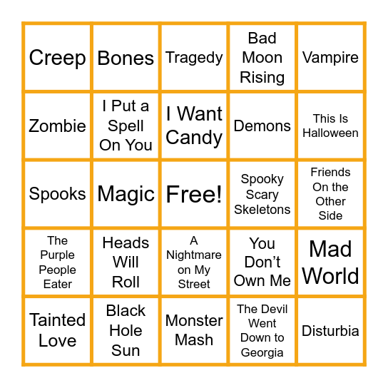 Halloween Music Bingo Card