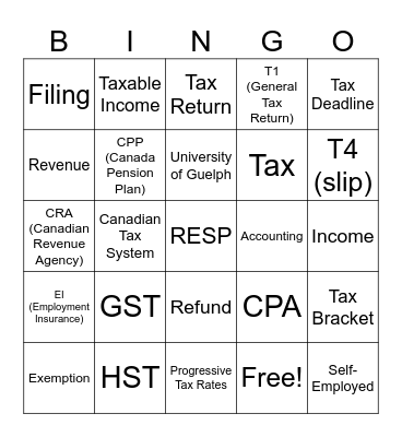 The Canadian Tax System Bingo Card