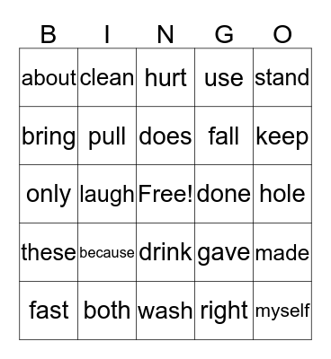 VOCABULARY Bingo Card
