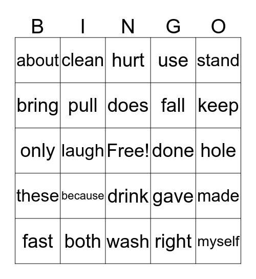 VOCABULARY Bingo Card