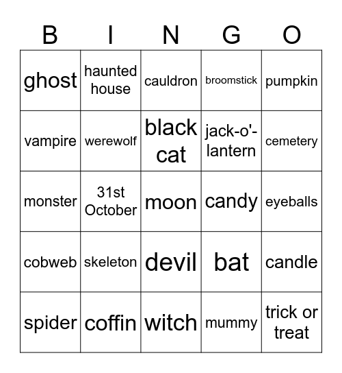 Halloween Bingo Card