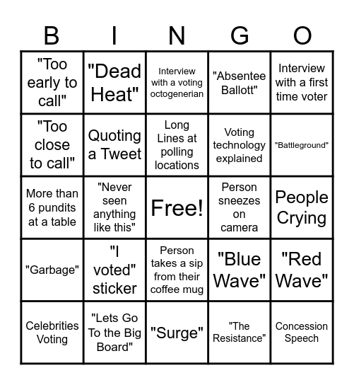 2024 Election Night Bingo ! Bingo Card